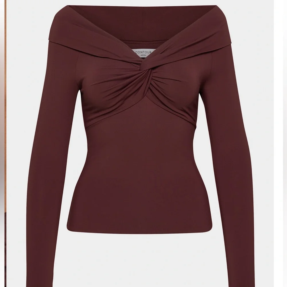 Aritzia Contour Twist Off-shoulder Longsleeve, in Sumac Burgundy, Size L - Picture 2 of 7